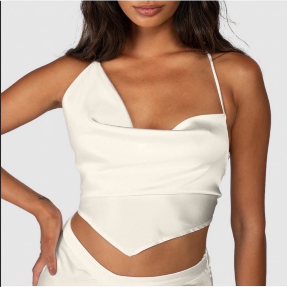 Princess Polly Ivory Asymmetrical Cowl Neck Crop Top